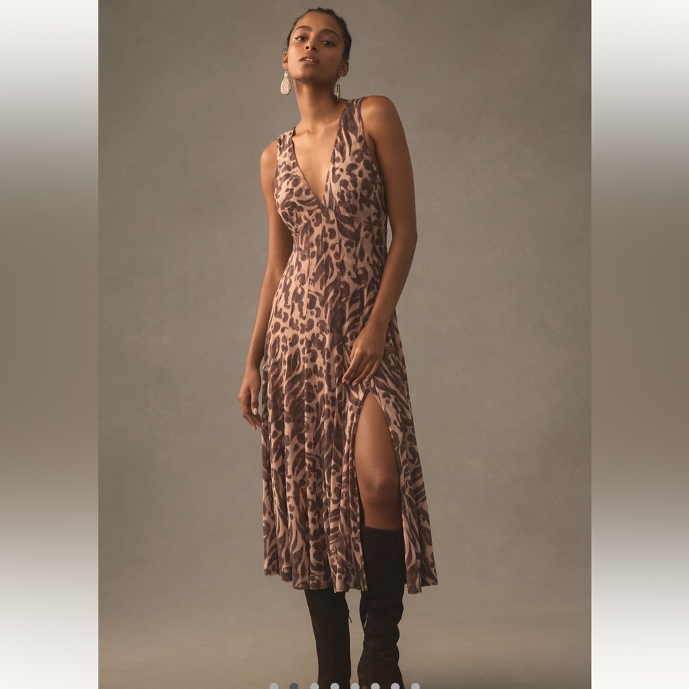 Anthropologie Brown Leopard Midi Dress